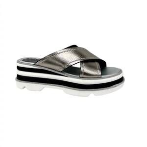 NEW BONAVI women's cross strap sandals in pewter